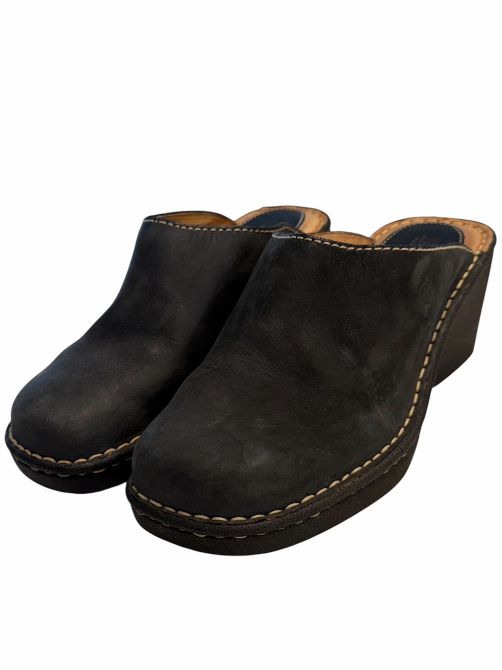 Born Black Leather Slip-On Wedge Clogs - Size: 7 - Picture 4 of 9